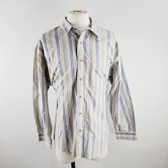 Pendleton Men's Beige Blue Striped 100% Cotton Long Sleeve Button Up Shirt Sz XL - Picture 1 of 7